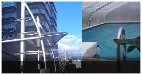 Haus und Bad gebogene Schwimmbad- und Terrassenüberdachung